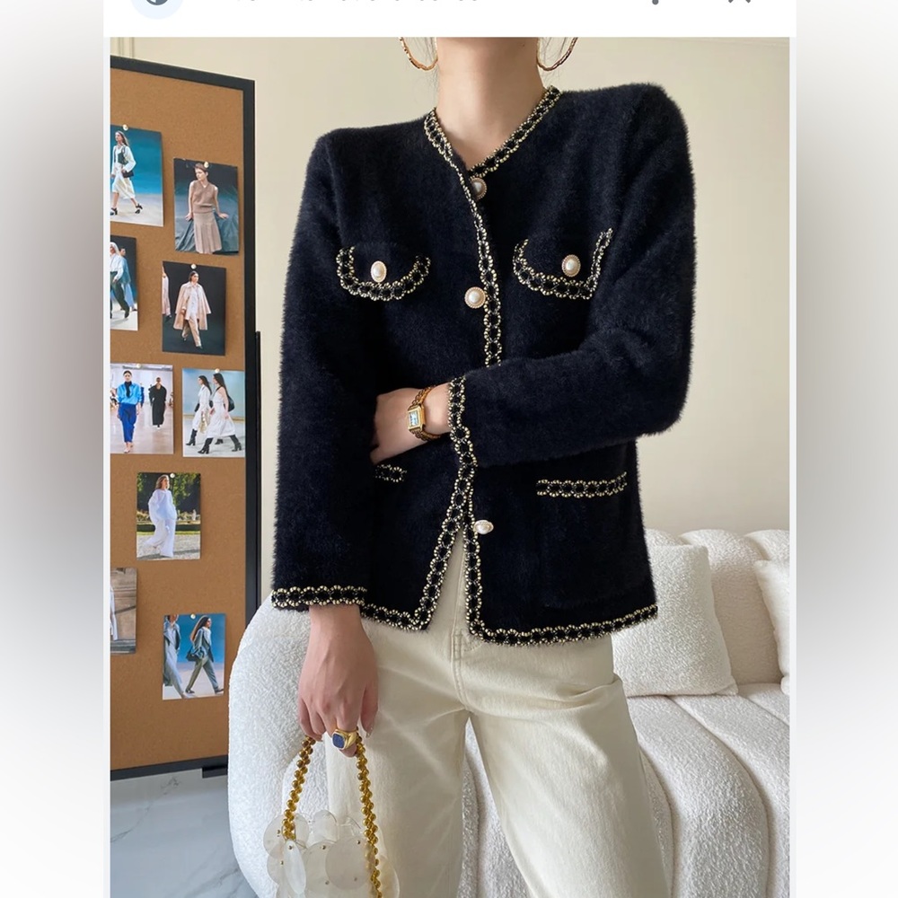 NWOT Cardigan Blazer Channel Jacket w/ pearl buttons Size Small/Medium